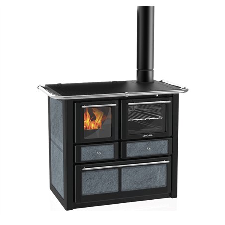 Cuisinière à bois Lincar Gaia 149A VL pierre ollaire avec four - Flamme visible