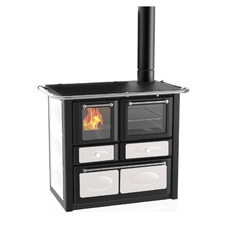 Cuisinière à bois Lincar Gaia 149A VL blanc avec four - Flamme visible