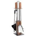 Serviteur de cheminée 4 pièces inox avec manche en bois