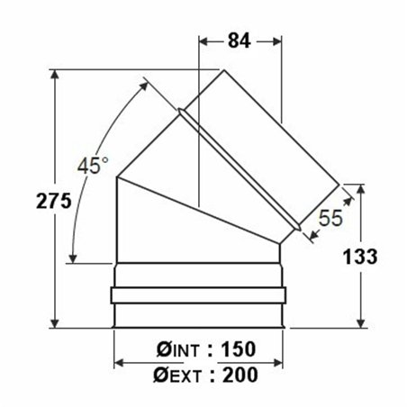 Coude à 45° double paroi isolée - Ø int/ext: 150-200